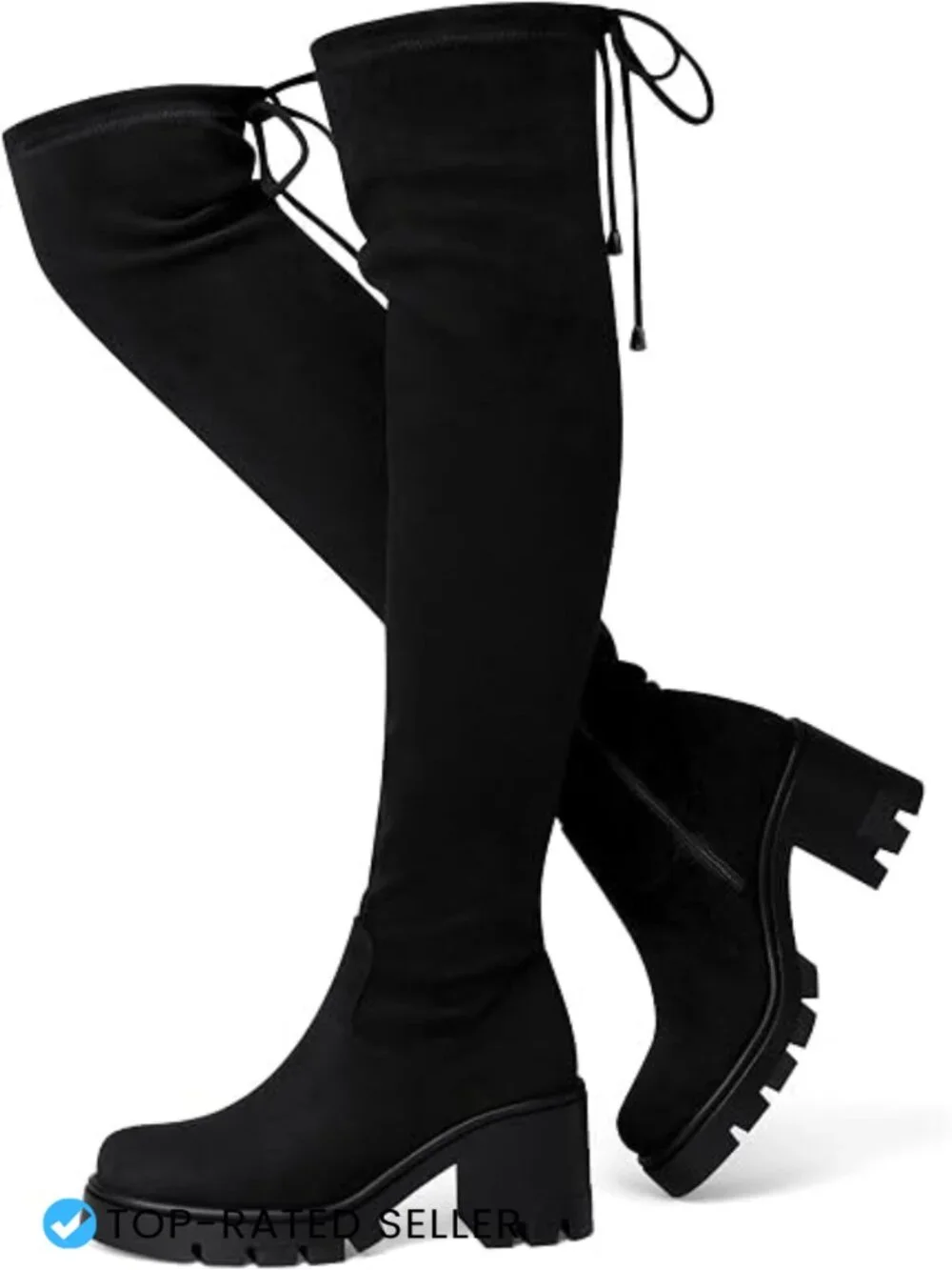 Over the Knee Boots Chunky Block Heel Platform Side Zipper Suede Fall Winter